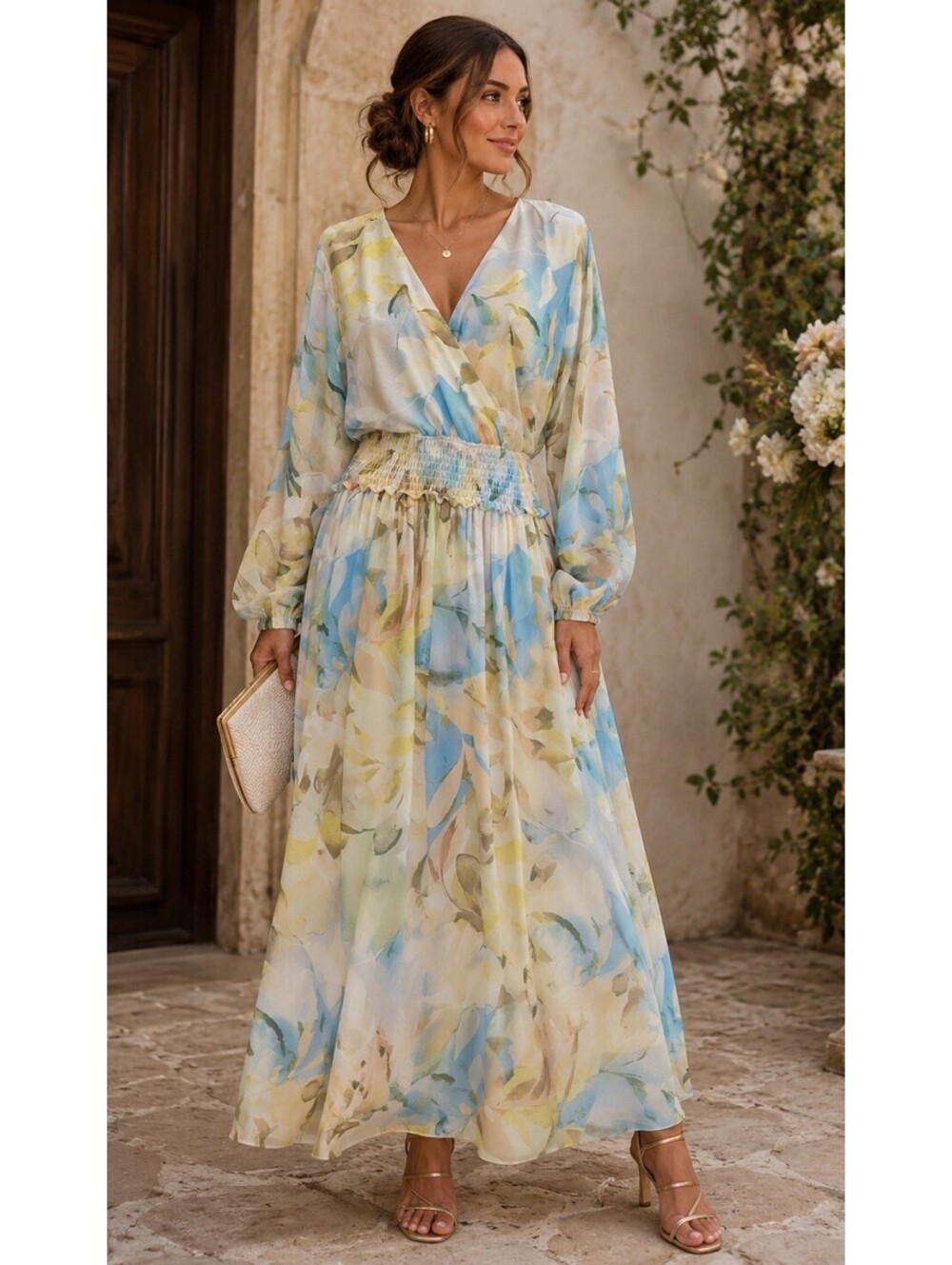 Laundry By Shelli Segal Los Angeles Floral Pastel Flowy Maxi Dress Wedding Guest - Picture 1 of 16